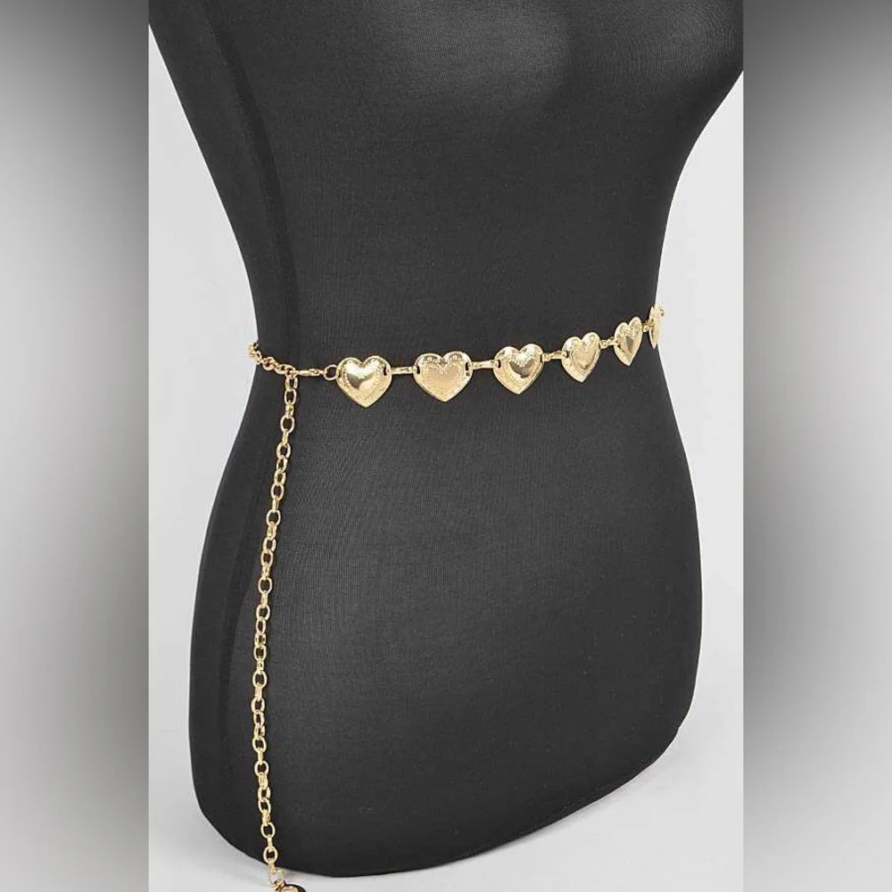 Gold or Silver Heart Metal Chain Statement Belt